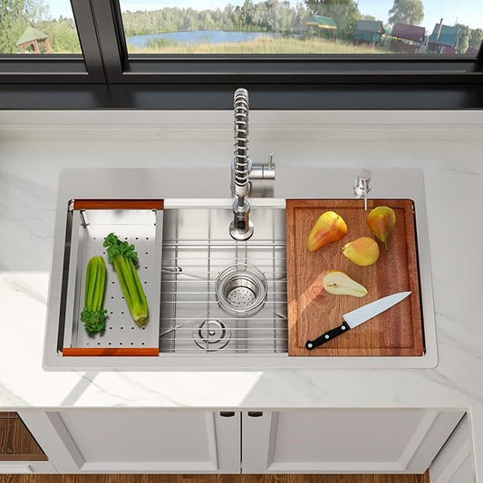 33 Inch Drop In Kitchen Sink 33 x 19 Stainless Steel Drop In Kitchen Sink Topmount Ledge Workstation 16 Gauge Single Bowl Handmade Top Mount Basin