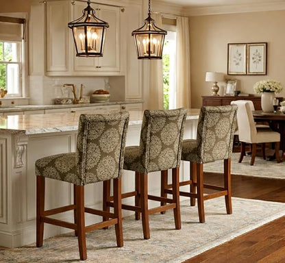 HomePop Upholstered Counter Height Barstool, 24-Inch, Taupe and Cream Medallion