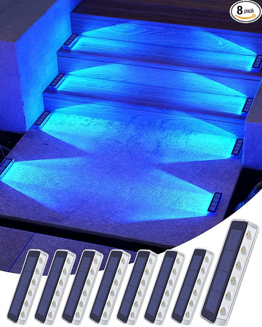 DetarZinLED Blue Solar Lights for Outside,8 Pack Solar Deck Lights Outdoor Waterproof LED,Blue Step Light for Outside,Dock Light Solar Powered Waterproof for Deck,Steps,Dock,Driveway,Stair,Path