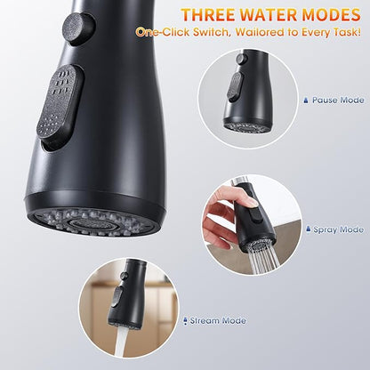 Matte Black Kitchen Faucets with Cartridge Replacement, High Arc Single Handle Stainless Steel Kitchen Sink Faucet for 1 or 3 Hole, Ideal for Farmhouse RV Laundry Bar Camper & Commercial