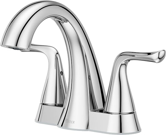 Pfister Willa Bathroom Sink Faucet 4 inch Centerset 2-Handle 3-Hole NSF Certified Polished Chrome Finish with Push & Seal Drain TiteSeal Mounting Technology LF048MALCC