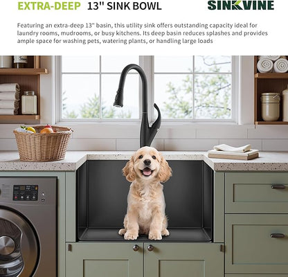 24-inch Undermount Laundry Utility Sink - 24x19x13 Extra Deep Black Stainless Steel Single Bowl Basin with Drain Strainer, Bottom Grid & Drying Unit for Laundry Room, Outdoor, Kitchen Use