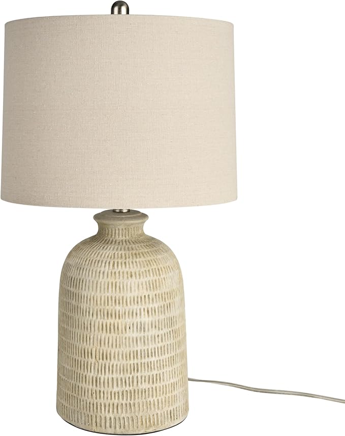Nourison Home 24" Eggshell (Beige) Textured Honeycomb Cottage Farmhouse Table Lamp for Bedside Table, Living Room, Dining, Entryway