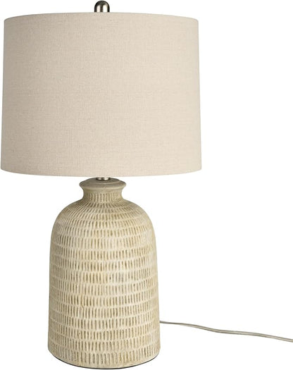 Nourison Home 24" Eggshell (Beige) Textured Honeycomb Cottage Farmhouse Table Lamp for Bedside Table, Living Room, Dining, Entryway