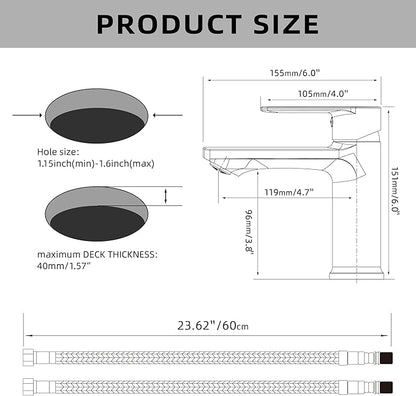 BELZ Bathroom Faucet Brushed Nickel, Tool-Free Modern Single Handle Sink Faucet, Spot-Resistant Single Hole Vanity Faucet, Pre-Installed 24" Lines, Faucet Only