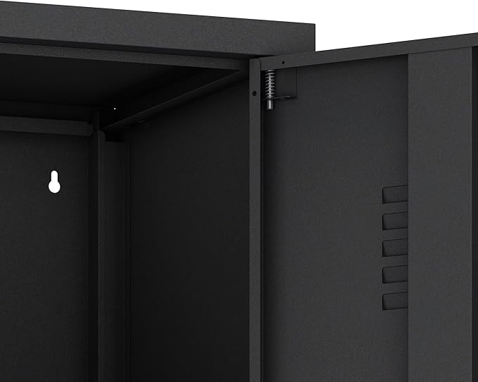 Manhattan Comfort Naomi 72.8'' Tall Storage Cabinet, Single Metal Locker with Lock, Adjustable Shelves, Vented Door & Floor Protectors, Modern Garage & Office Organizer, Black