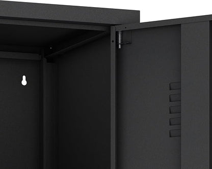 Manhattan Comfort Naomi 72.8'' Tall Storage Cabinet, Single Metal Locker with Lock, Adjustable Shelves, Vented Door & Floor Protectors, Modern Garage & Office Organizer, Black