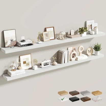 Acovy 72 Inch Floating Shelves for Wall 2 Pack, 72" Wall Shelves for Books, Storage, Decor, Wall Mounted Floating Shelf with Invisible Brackets for Kitchen, Living Room, White
