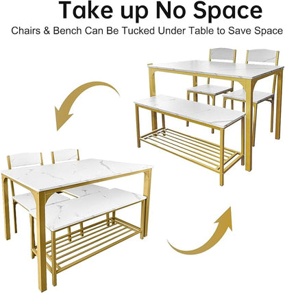 AT-VALY Dining Chairs Set of 2, 18 inch Seat Height Armless Kitchen Chairs with Heavy-Duty Metal Frame for Dining Room (Gold)