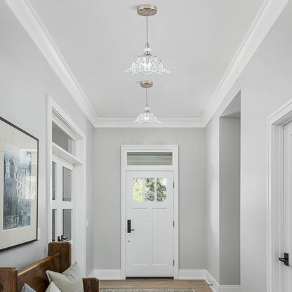 1 Piece Brushed Nickel Chandelier Light Fixtures with Glass Shade, Brushed Nickel Finish Pendant Light,Hanging Light for Dining Room,Hallways,Living Room,Bedroom