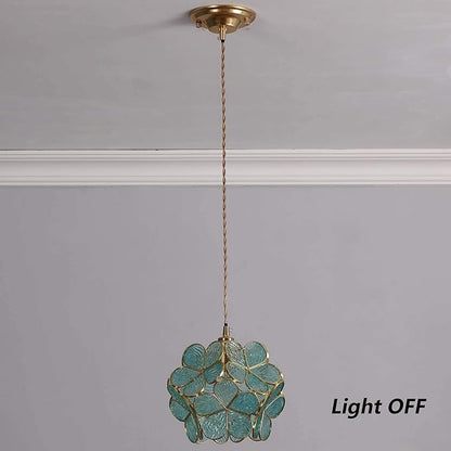 Bieye L10743 Petals Tiffany Style Stained Glass Ceiling Pendant Light with 8-inch Wide Lampshade (Textured Aqua Blue, 8" Cherry Blossom)