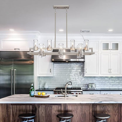 WUZUPS Island Rectangle Chandelier 10-Light with Clear Glass Industrial Modern Farmhouse Linear Light Fixture for Dining Room Kithen Island, Width 42.5" Height 10.4", Brushed Nickel