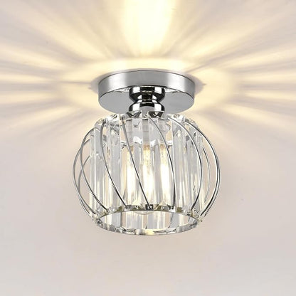 Crystal Semi Flush Mount Ceiling Light, Silver Crystal Chandelier for Kitchen, Hallway, Dining Rooms, Living Rooms, Bar, Farmhouse, 7.4 x 7.4 x 4.7 inches