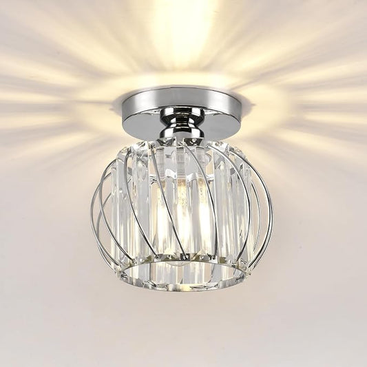 Crystal Semi Flush Mount Ceiling Light, Silver Crystal Chandelier for Kitchen, Hallway, Dining Rooms, Living Rooms, Bar, Farmhouse, 7.4 x 7.4 x 4.7 inches