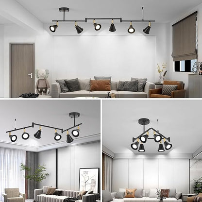 SEEBLEN 6-Light Modern Track Lighting Fixtures Ceiling, Flexible Foldable Arm and Rotatable Light Head,Black Kitchen Track Lighting for Kitchen Islands, Dining Rooms, Bars, Closets, Workbenches.