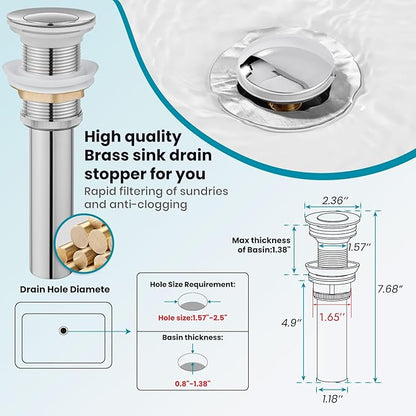 gotonovo Vessel Sink Faucet Modern Tall Bathroom Faucet Single Handle One Hole Stainless Steel Vanity Lavatory Rv Bowl Basin Mixer Tap with Supply Lines and Metal Pop Up Drain, Polish Chrome