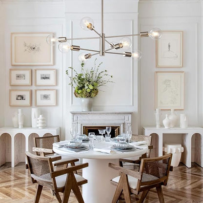 KAISITE Modern Chandelier Ceiling Light Fixture Brushed Nickel Sputnik Chandeliers for Bedroom Living Room 8-Light Height Adjustable Dining Room Farmhouse Chandelier Over Table Hanging Kitchen Light