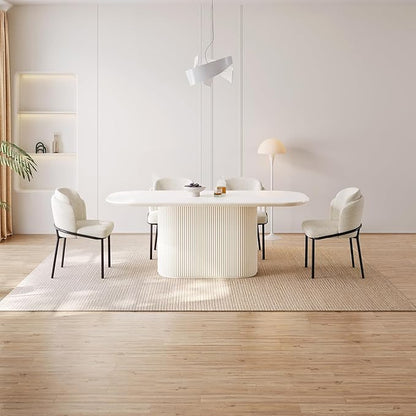 70" Oval Modern Dining Table Set for 4, Dining Room Table with 4 Chairs for Kitchen, Living Room, 5 Piece Kitchen Table 4 Seaters Dinner Table Set, Cream White