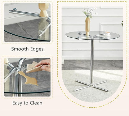 36" Round Counter Height Table, Tempered Glass Top with Silver Metal Base, Modern Pub Table for Kitchen, Bar & Small Spaces