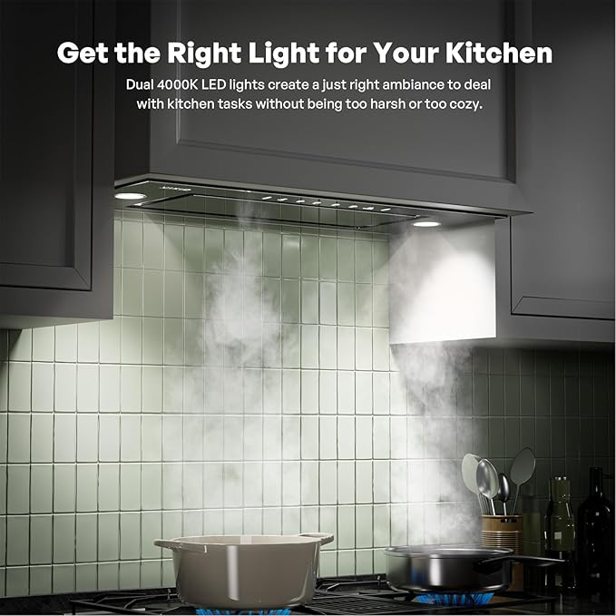 VIKIO HOME Range Hood Insert 30 Inch - Built-in 900 CFM Ducted/Ductless Range Hood with 3 Speed Fan, Black Stainless Steel & Tempered Glass with Gesture Sensing &Touch Control for Over Kitchen Stove