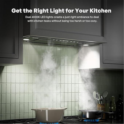 VIKIO HOME Range Hood Insert 30 Inch - Built-in 900 CFM Ducted/Ductless Range Hood with 3 Speed Fan, Black Stainless Steel & Tempered Glass with Gesture Sensing &Touch Control for Over Kitchen Stove