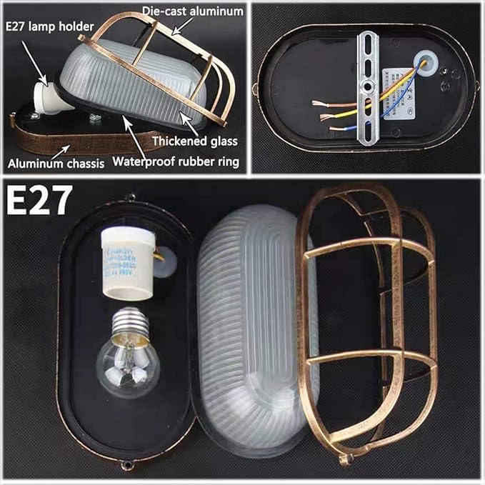 2-Pack Outdoor Oval Wall Lights, 8.3"Nautical Bulkhead Sconce, Flush Mount for Wall or Ceiling, Aluminum with Frosted Glass, Vandal Resistant Security Light E26 Base, Waterproof Garage, Terrace, Sauna