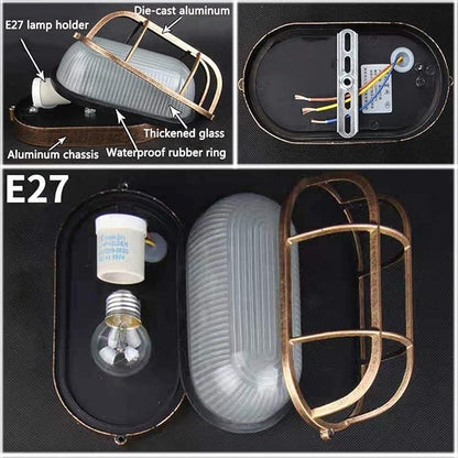 2-Pack Outdoor Oval Wall Lights, 8.3"Nautical Bulkhead Sconce, Flush Mount for Wall or Ceiling, Aluminum with Frosted Glass, Vandal Resistant Security Light E26 Base, Waterproof Garage, Terrace, Sauna