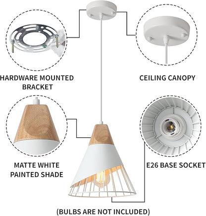 White Pendant Light, 2 Packs 9.4inch Farmhouse Pendant Light, Kitchen Pendant Lights, Pendant Lights Kitchen Island for Living Room, Bar, Bedroom, Office