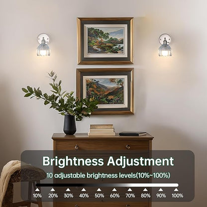 Shenmoyl Vintage Wall Sconce Set of 2 - Rechargeable Battery Powered with Remote Control, Clear Light Blue Tulip Glass Lampshade (5000mAh) for Bedroom/Doorway