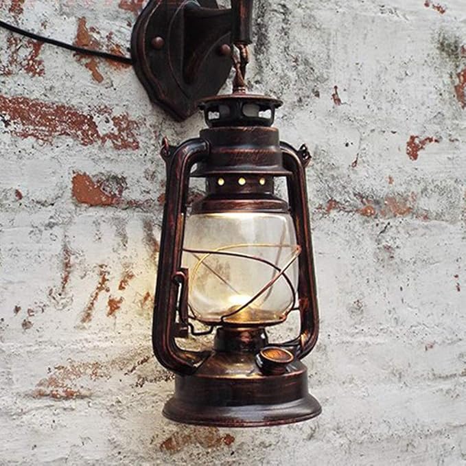Futchoy FIKNEE Rustic Wall Lantern Light Retro Antique Vintage Lamp Porch Light Fixtures Outdoor Wall Sconce Outdoor Lighting Garden Yard (Brown)