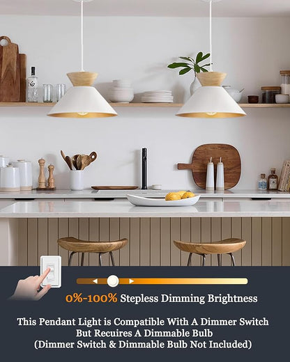 ELYONA Modern Pendant Light Fixtures 10" Solid Wood Hanging Lamp Nordic White Metal & Gold Inner Finish Boho Pendant Light for Farmhouse Kitchen Island Dining Room Bedroom Living Room Hallway