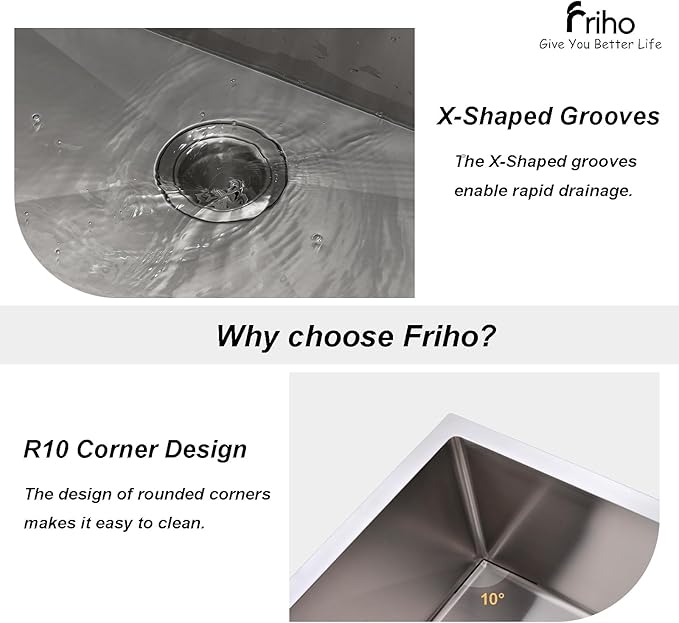 Friho 33x22 Drop in Kitchen Sink, Top Mount Commercial Handmade 18 Gauge Single Bowl Stainless Steel Sink with Basket Strainer