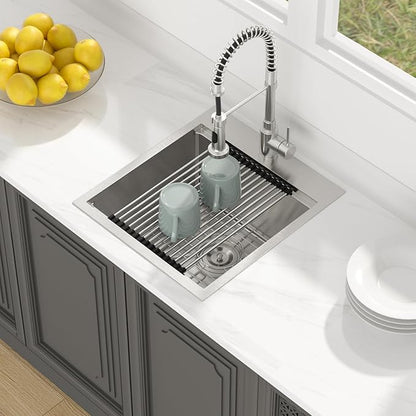Lordear 18x20 Inch Drop In Topmount Bar Sink - 16 Gauge Stainless Steel Single Bowl Ledge Workstation, for RV/Kitchen/Camper/Wet Bar with Cutting Board