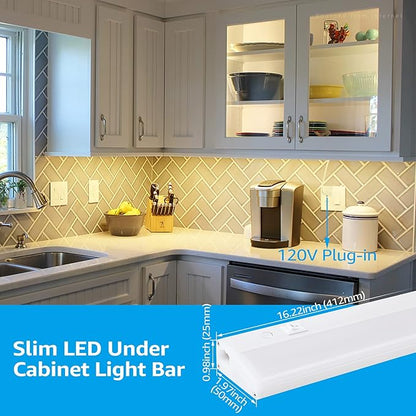 TORCHSTAR Plug in Under Cabinet Lighting, ETL Listed Linkable LED Under Cabinet Light Kit, Individual Control, 16 Inch, 3000K Warm White, 8W, Pack of 4