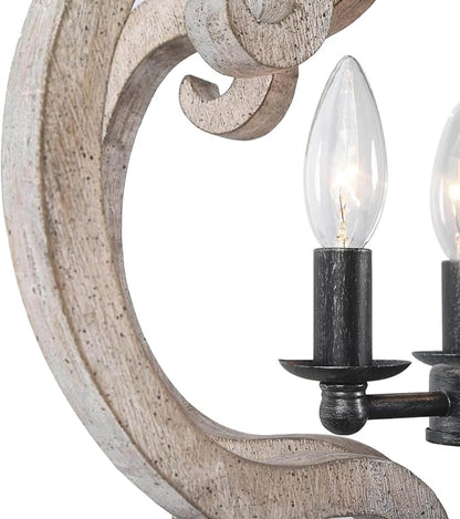 LALUZ Farmhouse Chandelier, 3-Light Rustic Orb Pendant Lights Lantern Lighting, 15.5'' Distressed Wood Chandeliers Hanging Light Fixtures for Dining & Living Room, Kitchen Island, Bedrooms, Foyer
