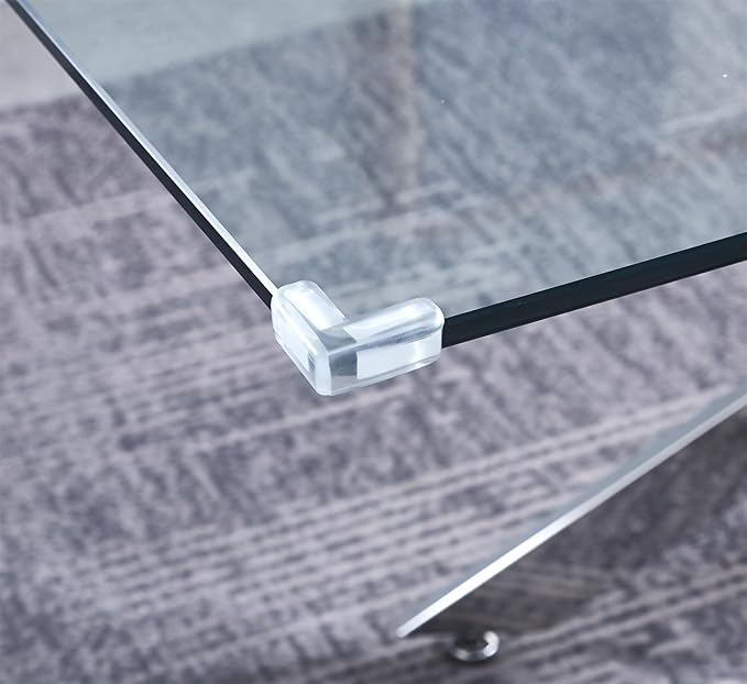 Luxury Silver Glass Dining Table for 4 Modern 51" Rectangular Kitchen & Dining Room Table with X-Shape Stainless Steel Base Large Clear Glass Top Dining Table for Home Office