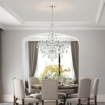 WUZUPS 8-Light Crystal Candle Chandelier Pendant Ceiling Light Modern Lighting Fixture for Bedroom Hallway Bar Kitchen Bathroom, H 35.4" W 27.6", E12 Base, Chrome