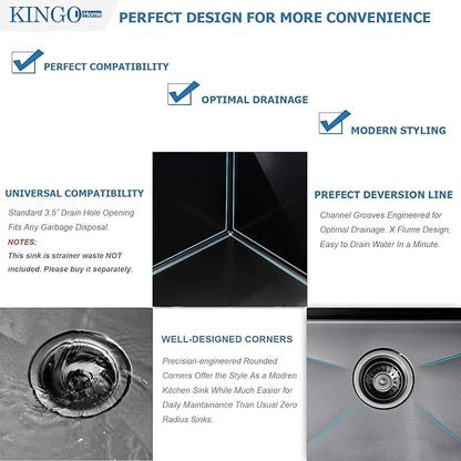 33″x22″x9″ Drop In Kitchen Sink Black, Top mount SUS304 Stainless Steel Gunmetal Black Sink 18 Gauge Single Bowl, Handmade Commercial Modern Workstation Prep Kitchen Sinks
