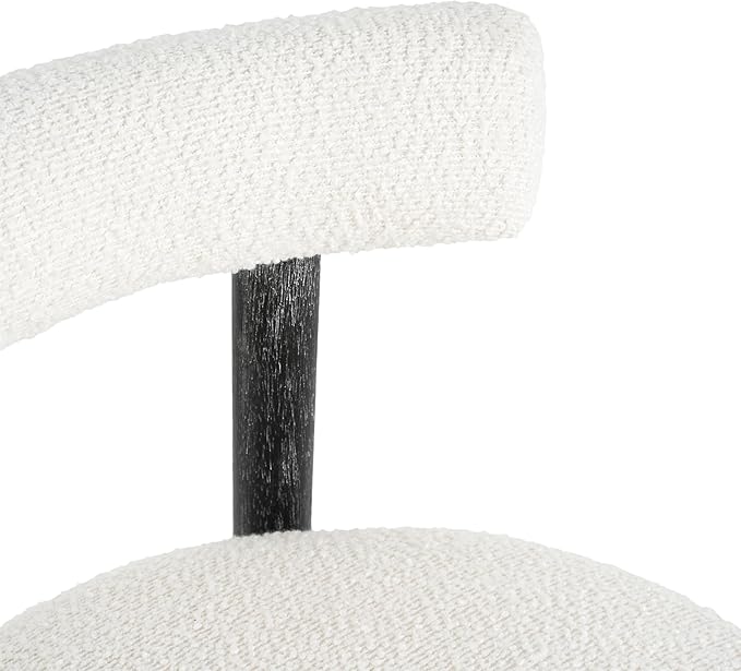 Christopher Knight Home Annes Counter Height Bar Stools Set of 2, Boucle Fabric Round Bar Stool for Kitchen Island, Wooden Dining Room Chair, Counter Stool with Footrest, Black+Milky White