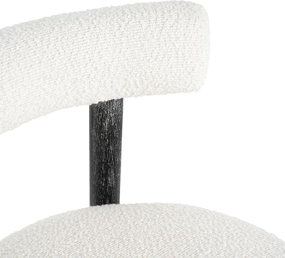 Christopher Knight Home Annes Counter Height Bar Stools Set of 2, Boucle Fabric Round Bar Stool for Kitchen Island, Wooden Dining Room Chair, Counter Stool with Footrest, Black+Milky White