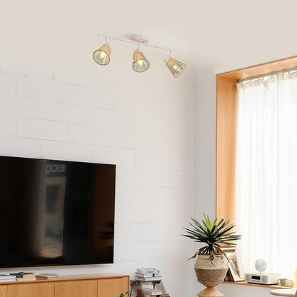 GLOBE Electric 64000043 22" 3-Light Track Lighting, Matte White, Bamboo Shades, Pivot Shade, Ceiling Light, Track-Light Heads, Kitchen Lights, E12 Socket