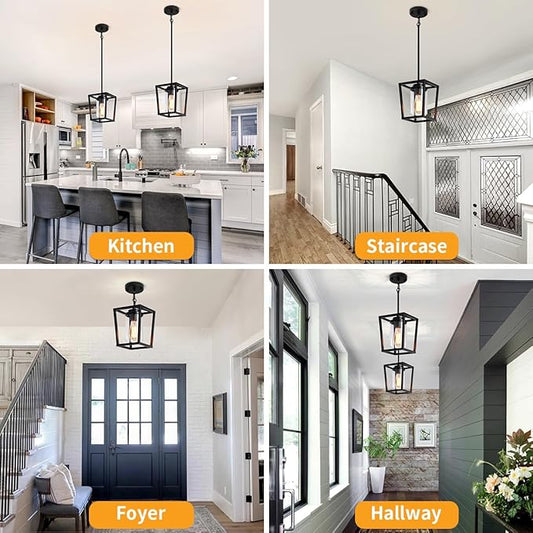 TOULMJ Black Pendant Lights Kitchen Island, Modern Lantern Pendant Light Fixtures, Farmhouse Kitchen Island Lighting Hanging Ceiling Light Fixture for Hallway Dining Room