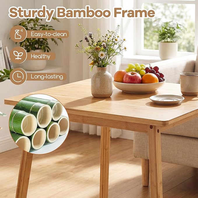 Giantex 27.5-Inches Bamboo Dining Table for 2-4, Square Dinner Tables with Non-Slip Foot Pads, Farmhouse Small Kitchen Table for Dining Room, Living Room, Dinette, Apartment (Square)