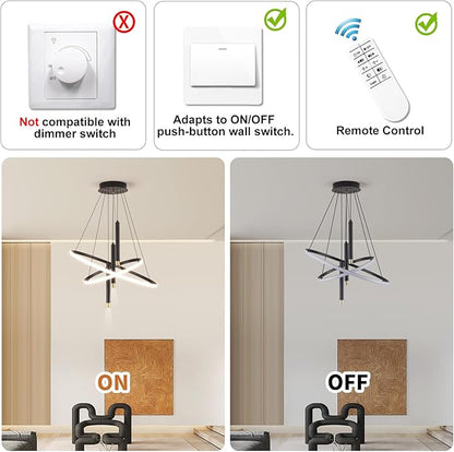 ORANOOR LED Black Modern Chandeliers for Dining Room Bedrooms Living Room, Dimmable 24in 5250lm Kitchen Pendant Lamp Dining Room Light Fixtures Ceiling Hanging Over Table, 2 Ring Round Chandeliers