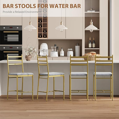 Garvee Bar Stools Set of 2, Counter Height Bar Chairs with Back and Thick Cushion, Upholstered Dining Chairs with Padded Seat, Barstools for Kitchen Island, Bar, Dining Room, Retro Gold