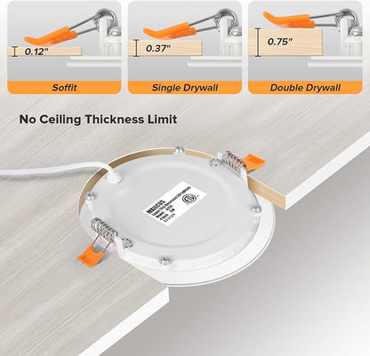 MAILCOS 12 Pack 4 Inch Ultra-Thin LED Recessed Ceiling Light with Junction Box, 5000K Daylight, 810LM High Brightness, Dimmable Canless Wafer Downlight, 9W 120V, ETL