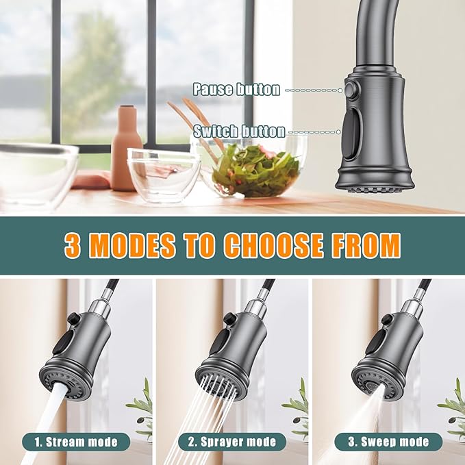 Kitchen Faucet with Pull Down Sprayer, Single Handle High Arc Utility Sink Faucet with Deck Suitable for bar for Kitchen Sink, Laundry Sink, Wet Bar or RV, Brushed Grey