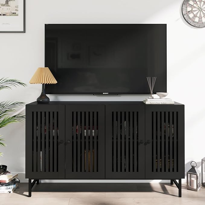 Gyger Buffet Storage Cabinet with 4 Doors,Kitchen Sideboard with Storage,Coffee Bar Cabinet for Kitchen,Living Room,Black
