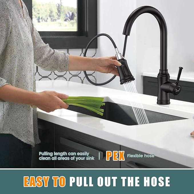 Kitchen Faucet with Pull Down Sprayer, Single Handle High Arc Utility Sink Faucet with Deck Suitable for bar for Kitchen Sink, Laundry Sink, Wet Bar or RV, Matte Black