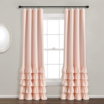 Lush Decor Allison Ruffle 100% Blackout Window Curtain Single 40" W x 84" L Blush - Pink Blackout Curtains for Bedroom or Nursery - Coquette Curtains
